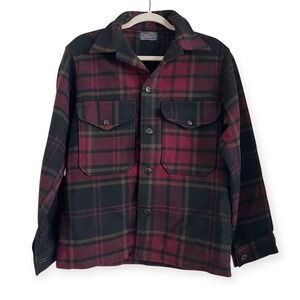 Vintage Pendleton Pure‎ Wool Mackinaw Jacket Red Black Buffalo Plaid Sz S *note
